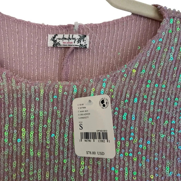 Free People Gold Rush Sequin Long Sleeve Top Neutral Multi Small NWT Glam Party - Picture 4 of 7